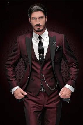 Aidase New Arrival Groomsmen Peak Black Lapel Groom Tuxedos Burgundy Men Suits Wedding Best Man Blazer (Jacket Pants Vest)