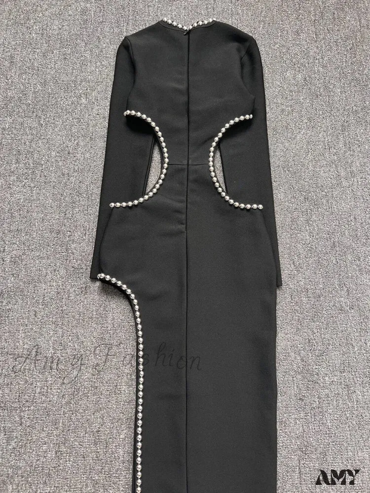 Amy Fashion - Beading Maxi Long Bodycon Bandage Dress