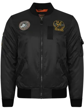 Basnett Bomber Jacket with Patches In Black - Tokyo Laundry
