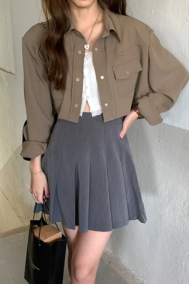 Khaki Jean Jacket | Women Short Coat | Women Short Jacket | able Jacket | Korean Style Jacket | Long Sleeve Jacket | Jacket for Women