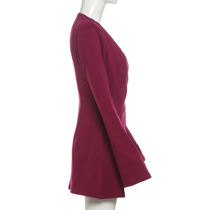 Long Sleeve V Neck Button Blazer