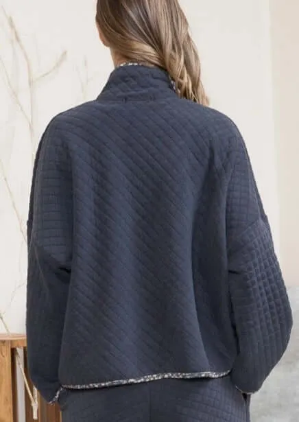 Navy Quilted Jacket with Floral Detail - Clearance Final Sale