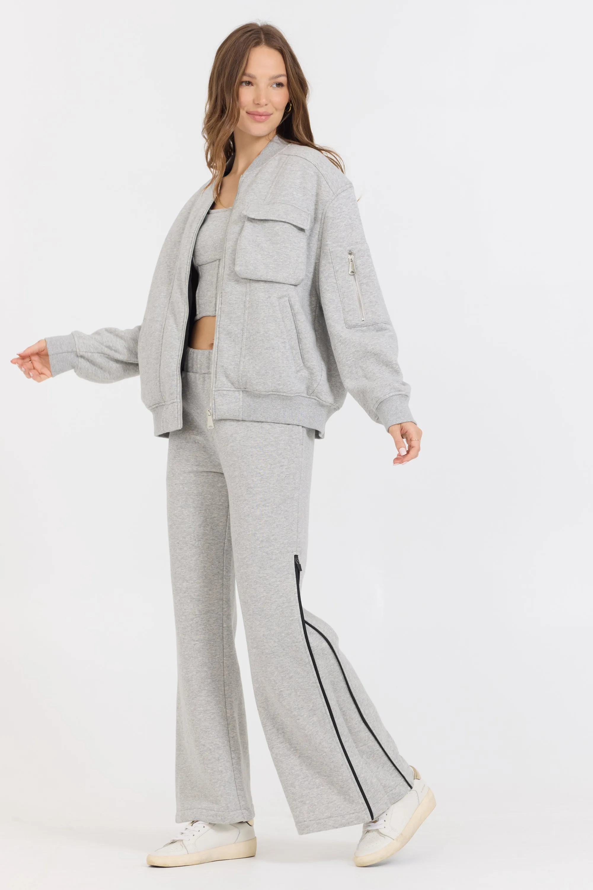 Pure Grey Contrast Black Zipper Bomber