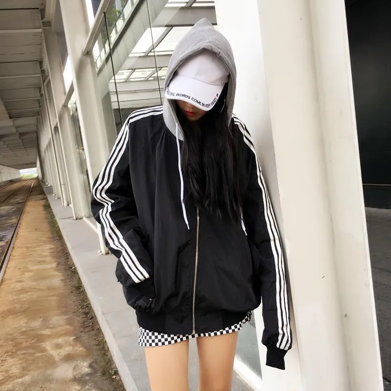 Rain Protective Sportish Lines Hood Pink Black Jacket