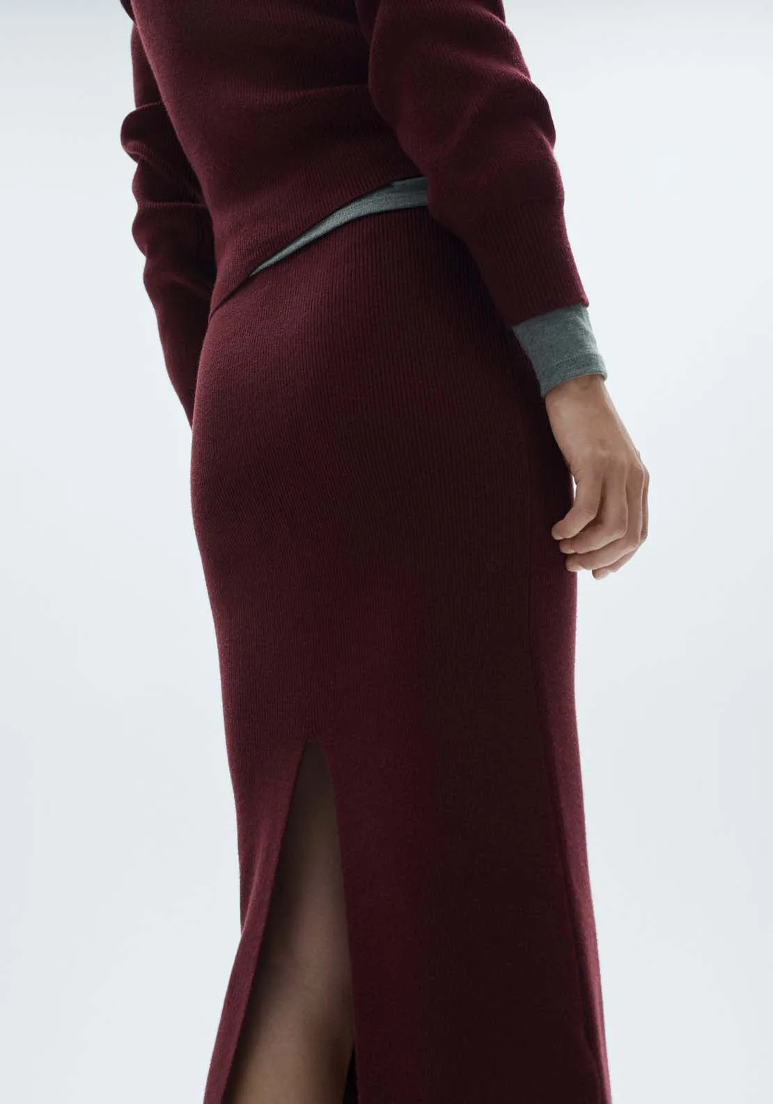 Ribbed midi skirt - Dark Red