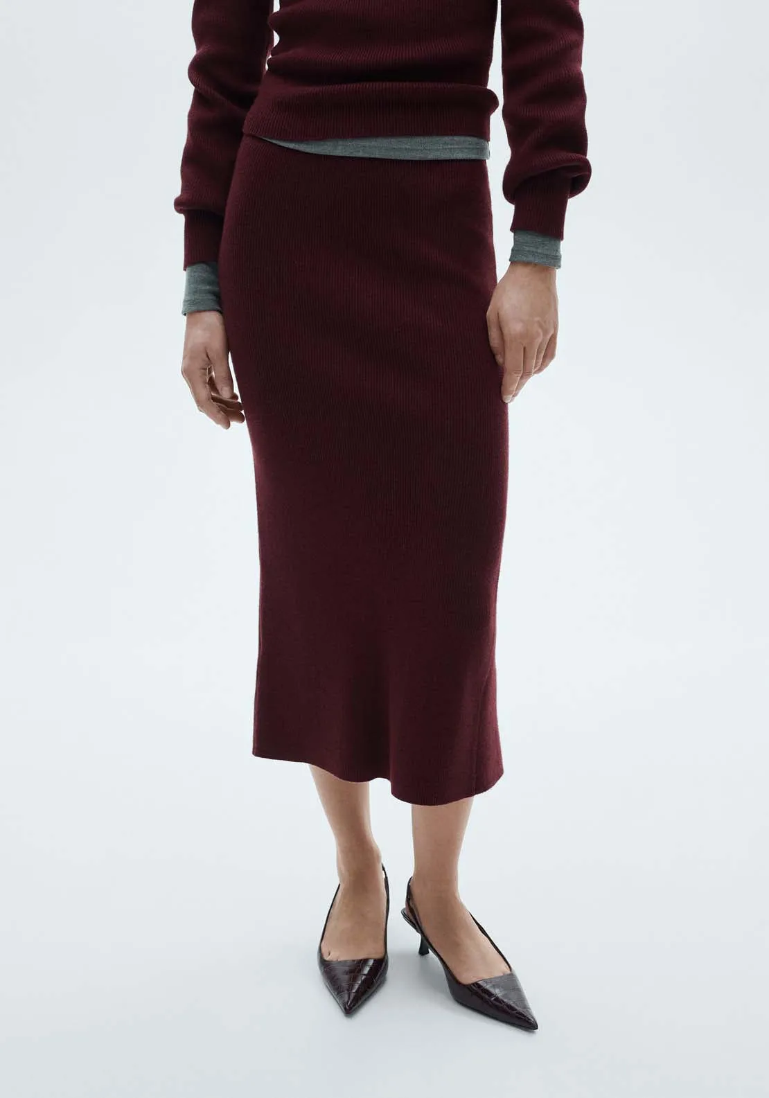 Ribbed midi skirt - Dark Red