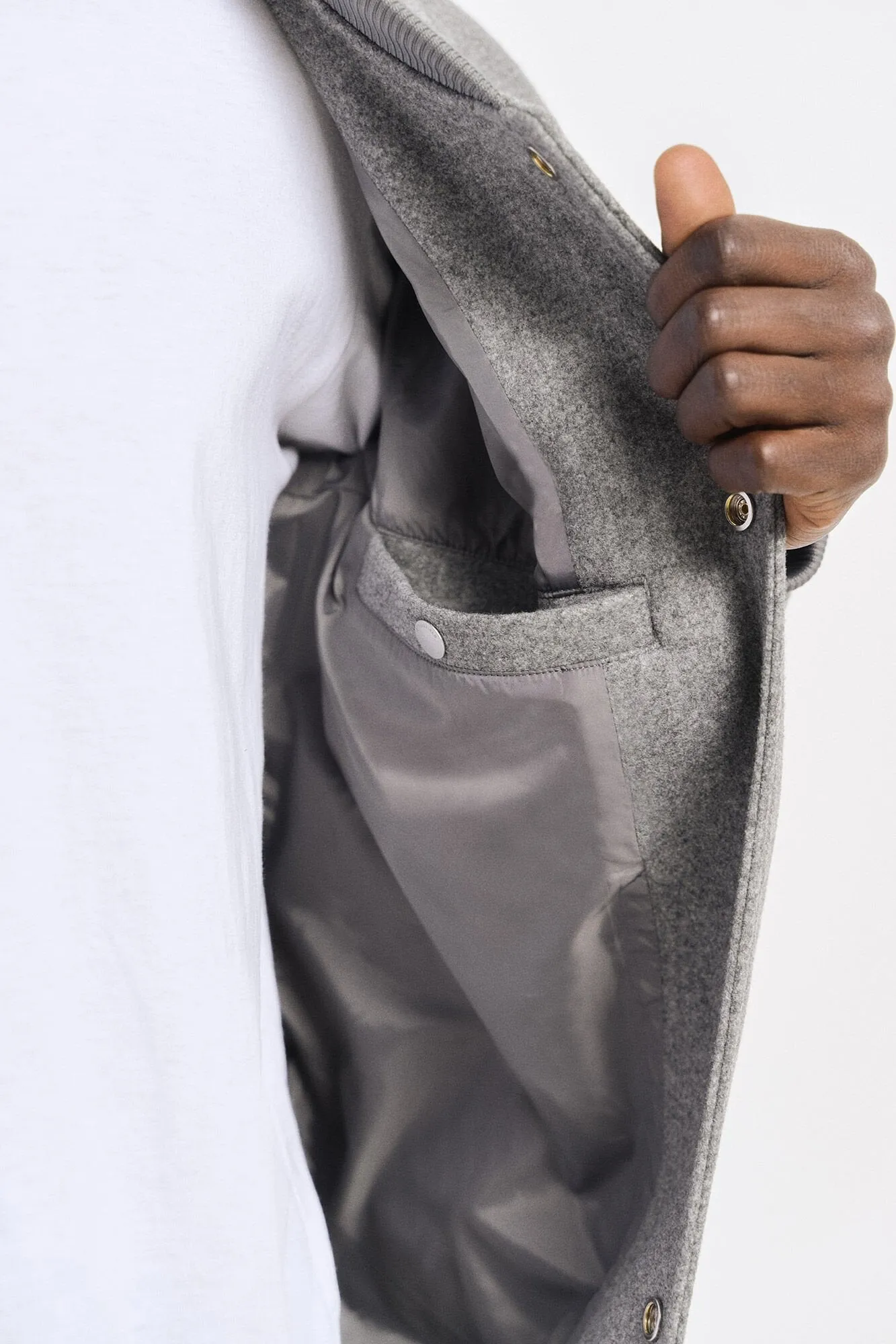 Wool Effect Bomber Jacket - Grey